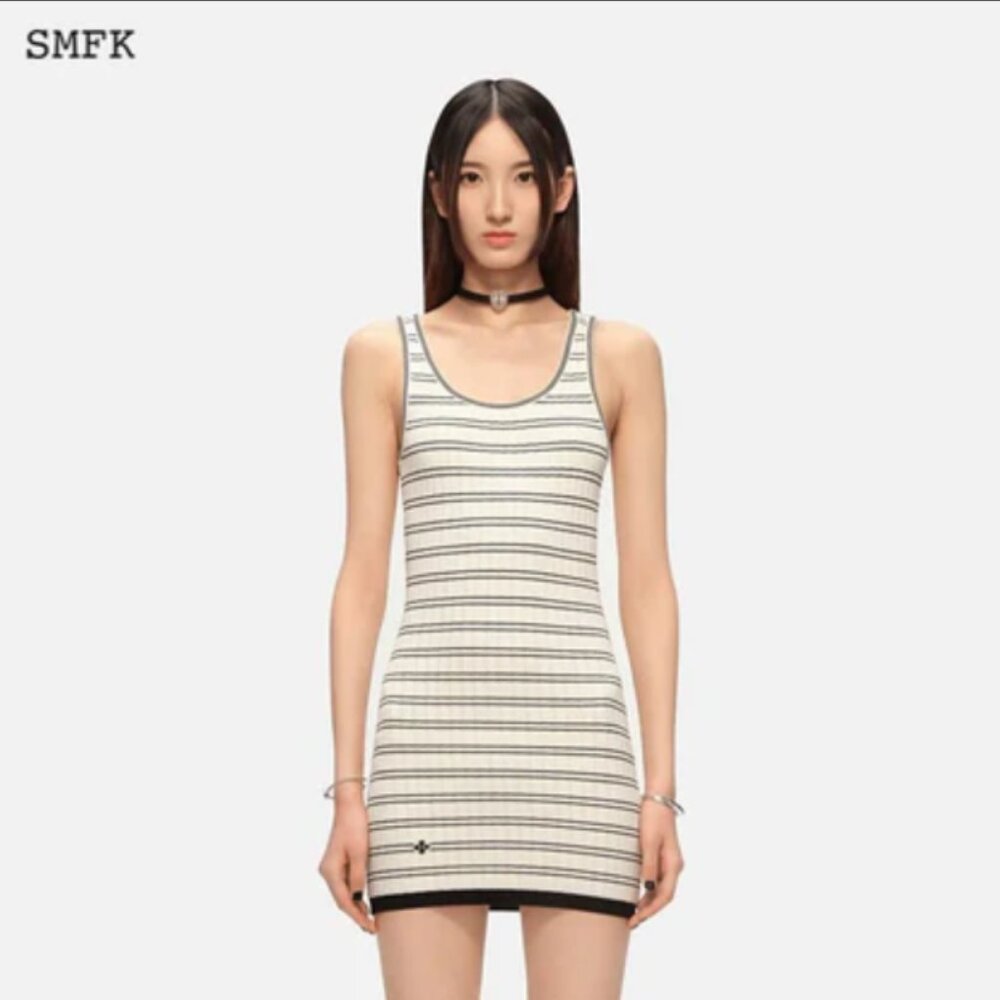 SMFK Retro Campus Striped Sports Tank Dress White Medium NWT Streetwear New